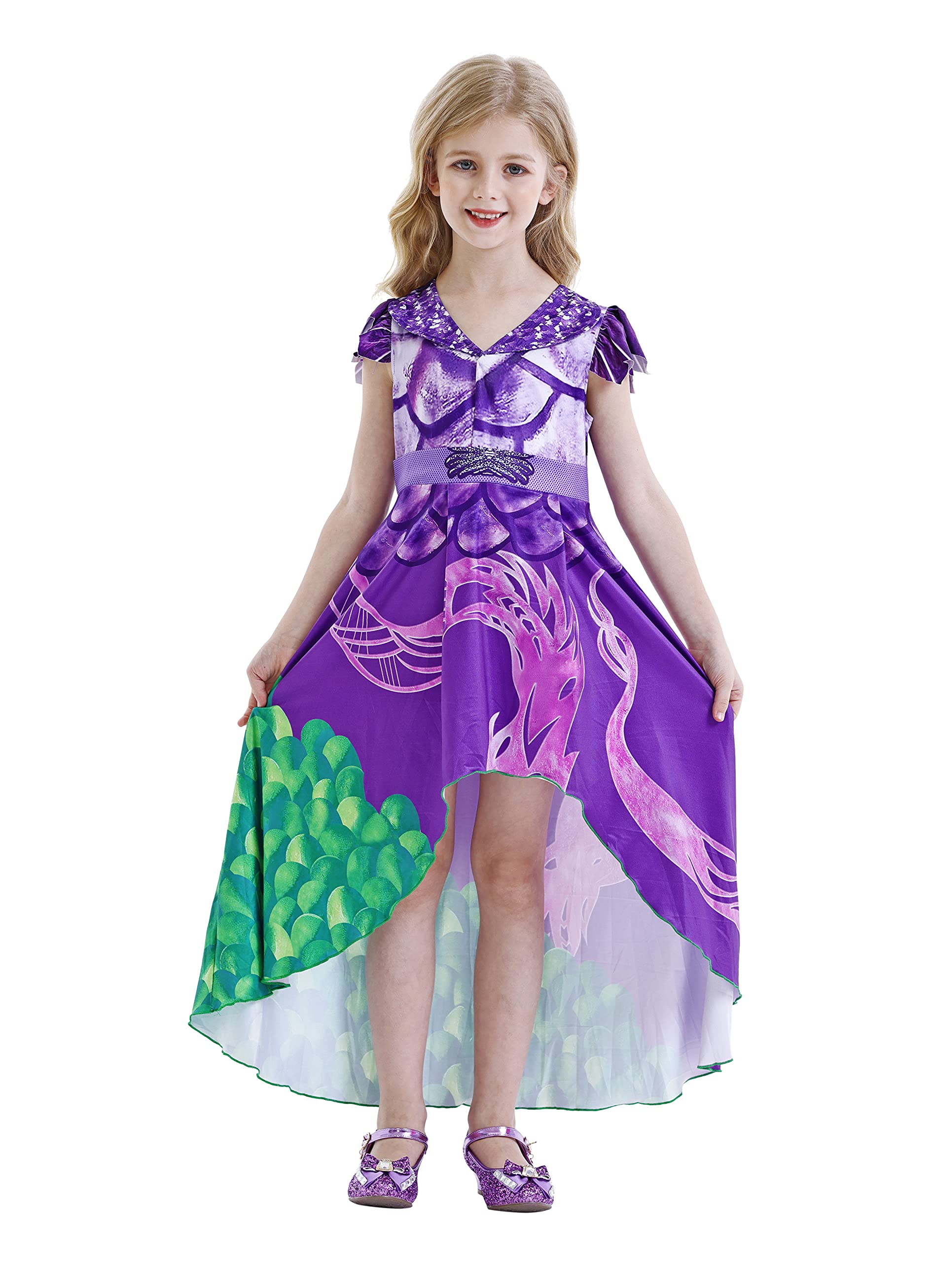 WonderBabe Mal Descendants Dress Girls Fancy Birthday Party Costume Kids Popular Musical Dress up Outfit 3-10 Years