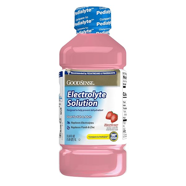 GOODSENSE ELECTROLYTE SOLUTION, STRAWBERRY; DESIGNED TO PREVENT DEHYDRATION; REPLACES ELECTROLYTES, FLUID AND ZINC, 33.8 FLUID OUNCES