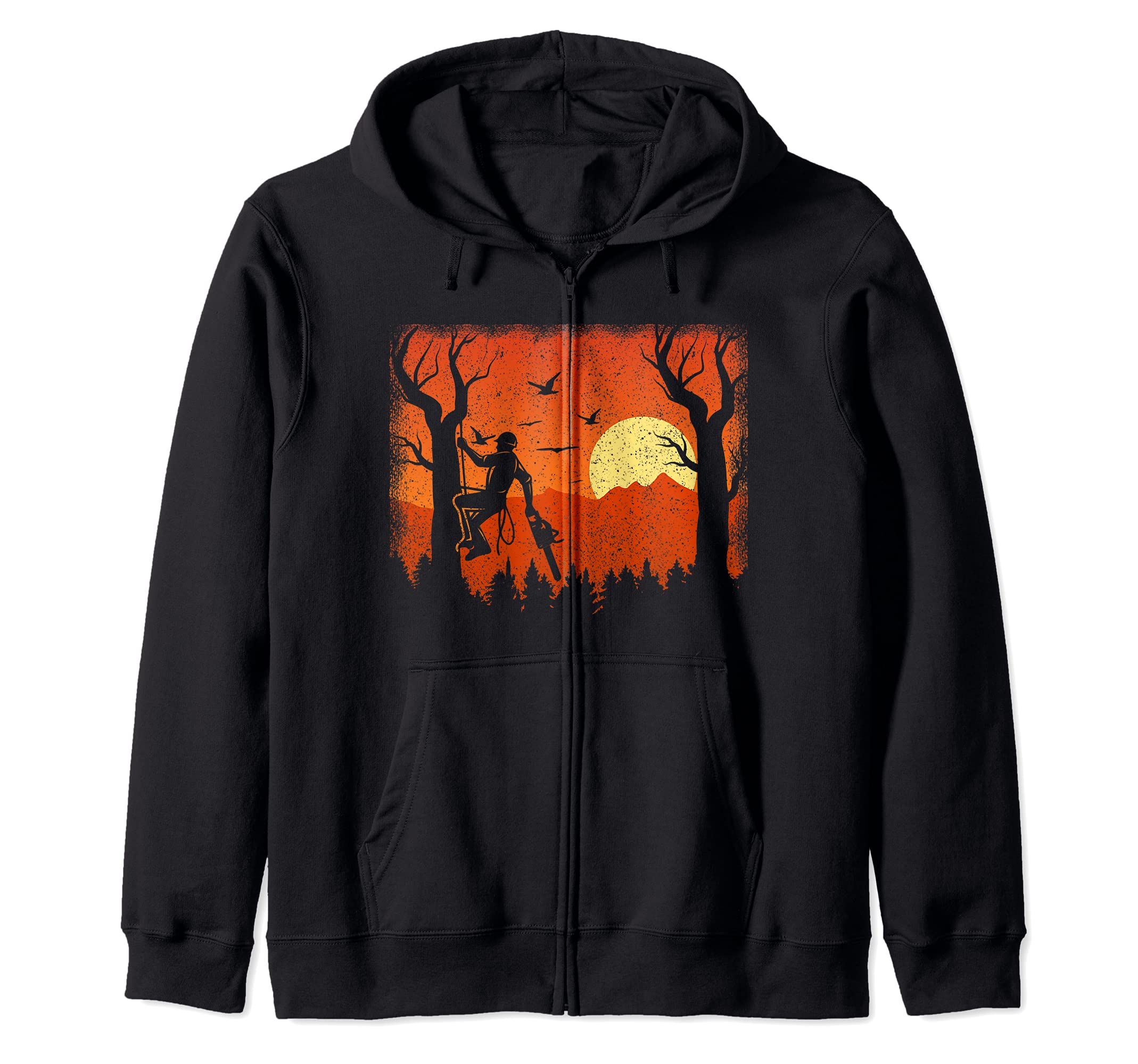 Retro Sunset Arborist Tree Surgeon Zip Hoodie