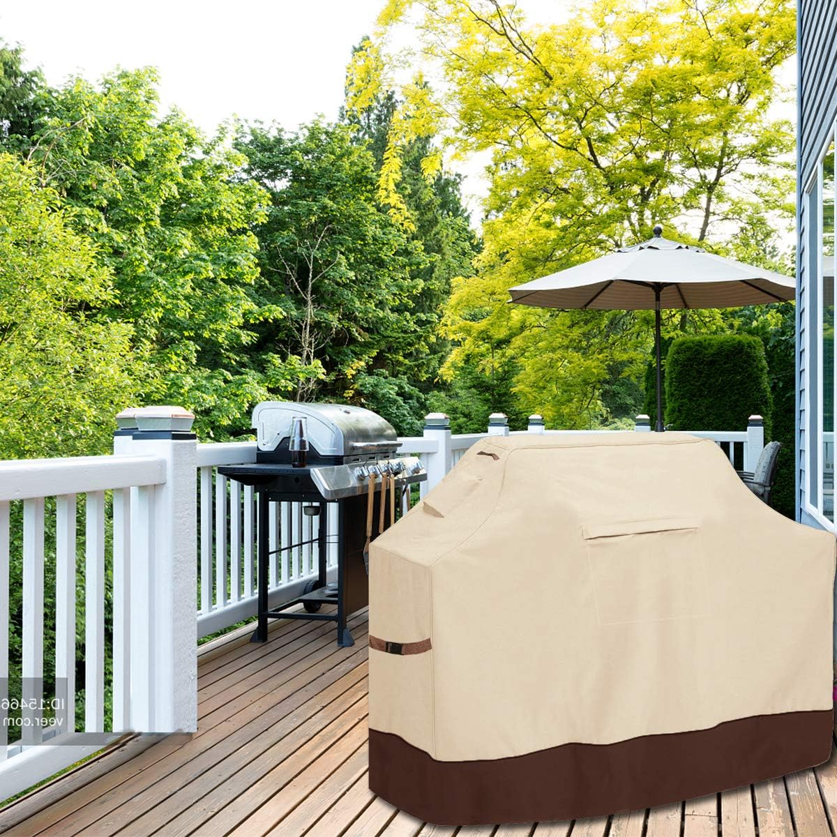 Vailge Grill Cover, 58-inch Waterproof BBQ Cover, 600D Heavy Duty Gas Grill Cover, UV & Dust & Rip & Fading Resistant, Suitable for Weber, Brinkmann, Char Broil Grills and More, Beige : Garden & Outdoor