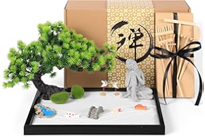 Artcome Japanese Zen Sand Garden for Desk with Rake, White Sand, Black Base, Meditation Buddha and Mini Furnishing Articles - Office Table Accessories, Mini Zen Sand Garden Kit - Meditation Gifts