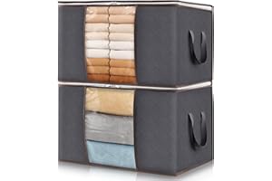 Lifewit 2 Pack Clothes Storage Bag, Foldable Storage Bins for Clothes, Blankets, Fabric Wardrobe Closet Organizers with Reinf