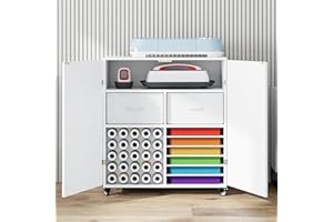 CXQ Craft Organization & Storage Cart Compatible with Cricut Machine – Rolling Craft Organizer with Large Drawer, 30 Vinyl Roll Holder, Pull-Out Cardstock Shelf & Lockable Casters