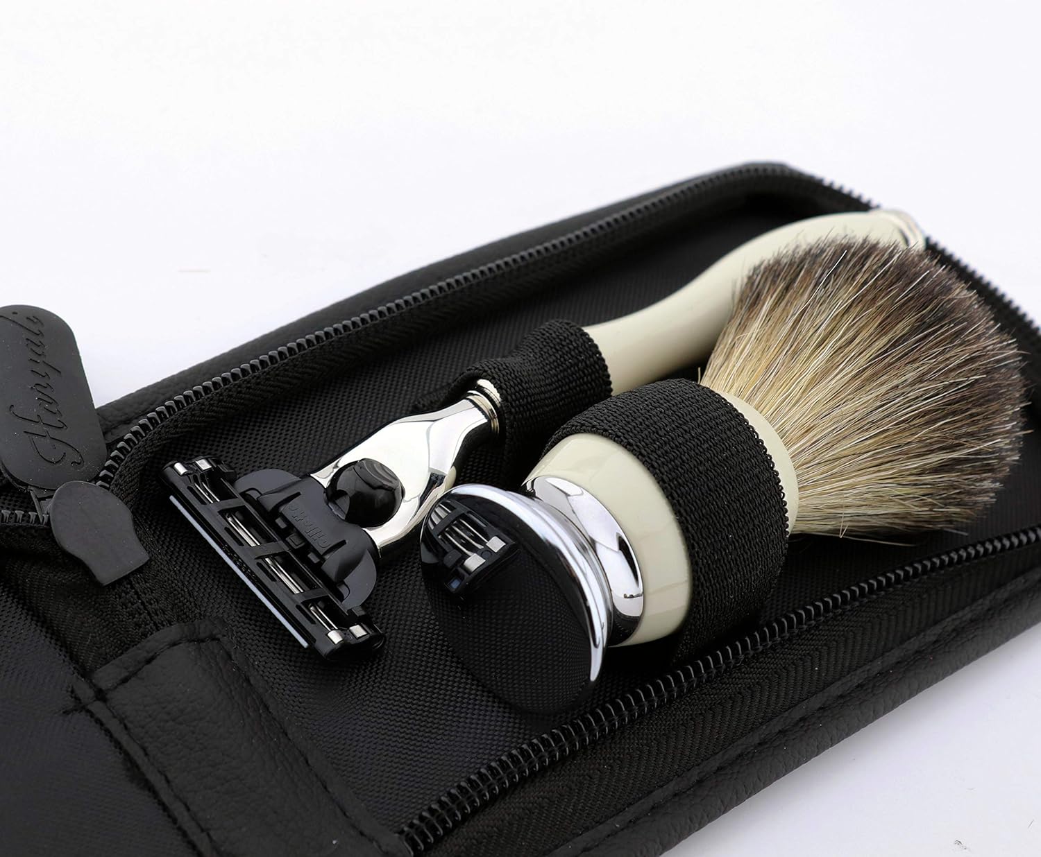 Men shaving shave kit badger hair shaving brush & Triple Edge Cartridge designer razor MENS CHRISTMAS XMAS GIFT WITH TRAVEL SHAVING CASE - Image 5