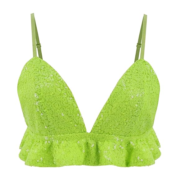 Buy Haoohu Women's Sparkle Butterfly Sequin Crop Top Rave Party Top