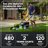 Greenworks 48V Self Propelled Lawnmower 46cm 55L Bag 4Ah Batteries Twin Charger view 4