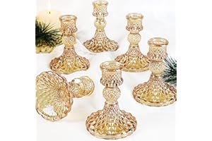 SIMEITOL Taper Candlestick Holder Set of 6, Gold Candle Holders & Vintage Candlestick Holders, Glass Candle Holder for Table Centerpieces, Fall, Christmas, Autumn, Thanksgiving Decor