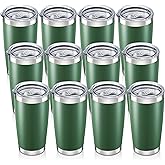 Orebigo 20 oz Tumbler with Lid Stainless Steel Insulated Tumblers Bulk Double Wall Vacuum Cups Powder Coated Travel Mug Keep Drinks Cold and Hot, Dark Green, 12 Pack