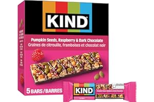 KIND Healthy Snacks Bars, Pumpkin Seeds Raspberry & Dark Chocolate, Gluten Free, High Fiber Snacks, 5g Protein, 5 Count