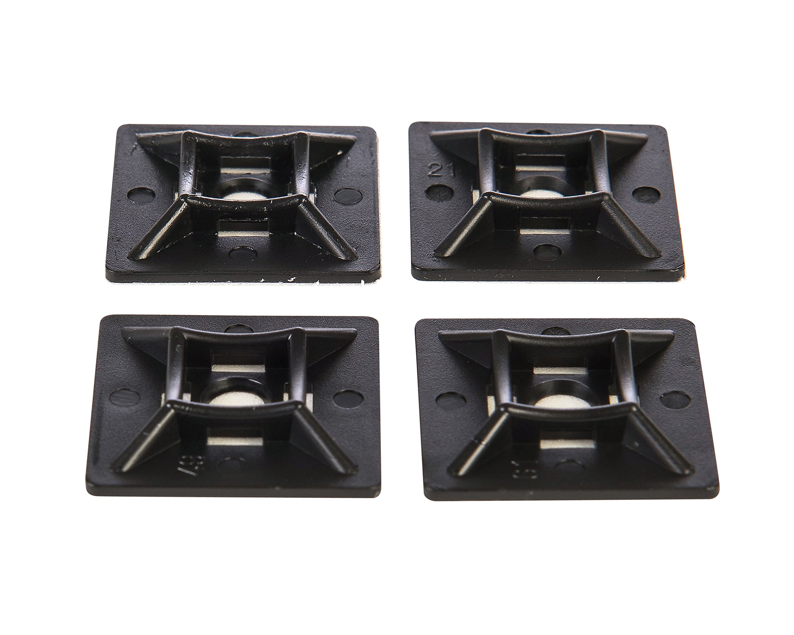 100 Pack of Black Cable Tie Bases - 28mm x 28mm - Premium Adhesive Fixing Mounts by Gocableties