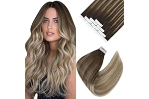 Ve Sunny Tape in Hair Extensions Human Hair Ombre Blonde Tape in Human Hair Extensions Balayage Dark Brown Ombre Golden Blonde Mixed Platinum Blonde Tape in Extensions Ombre 10pcs 25g 16inch