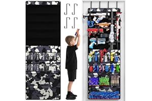 MEFIRT Over the Door Organizer for Toy Guns, Hanging Toy Guns Storage Organizer with Pockets and Slots for Kids Foam Blasters, Darts, Goggles, Toys Storage Door Hanger for Kids Rooms, Game Rooms, Camouflage