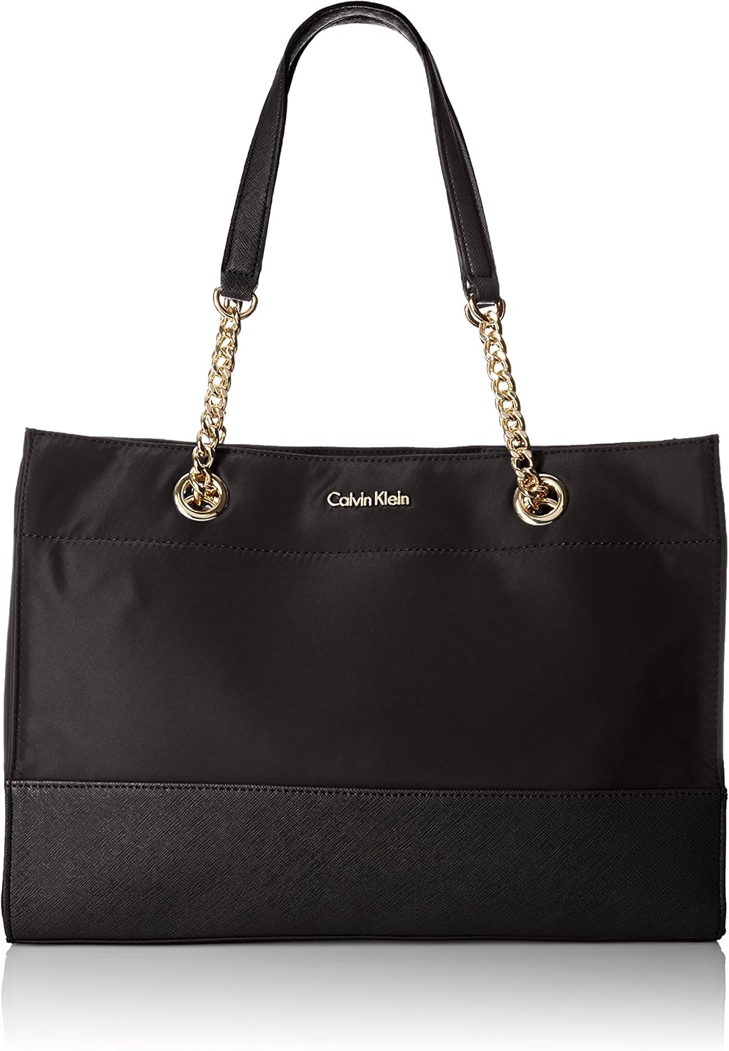 Calvin Klein Nylon Chain Tote Bag, Black, One Size Shoes
