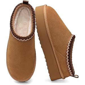 DREAM PAIRS Women's Platform Genuine Suede House Slippers | 1.57-inch Slip-on Lightweight Warm Memory Foam Furry Home Indoor