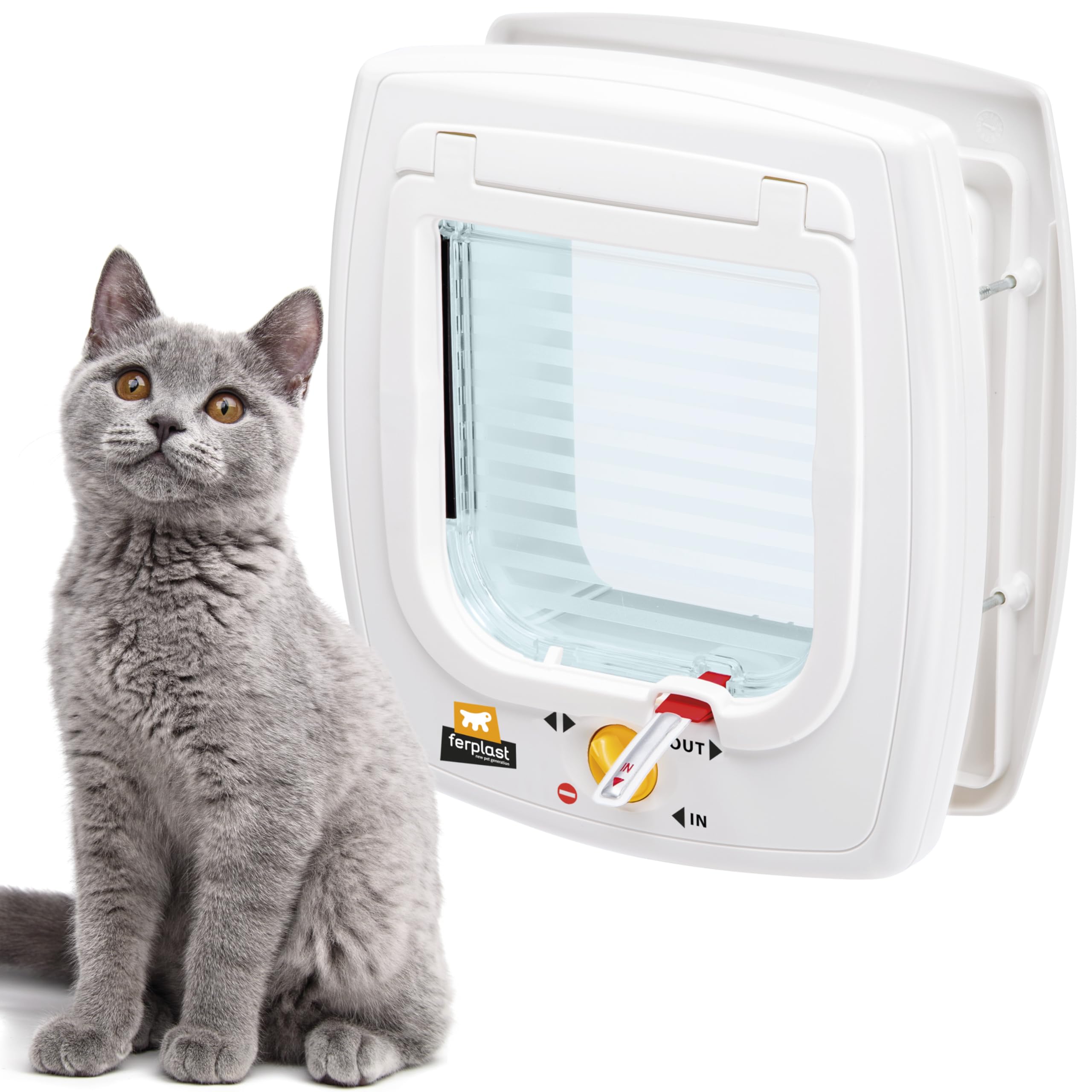 Ferplast Magnetic Cat Flap, Cat Collar with Magnetic Tag Included, 4-way Controllable Entry and Exit, Protection against Air Draughts, Universal Installation, SWING 7 Small Size, Cat Door, White