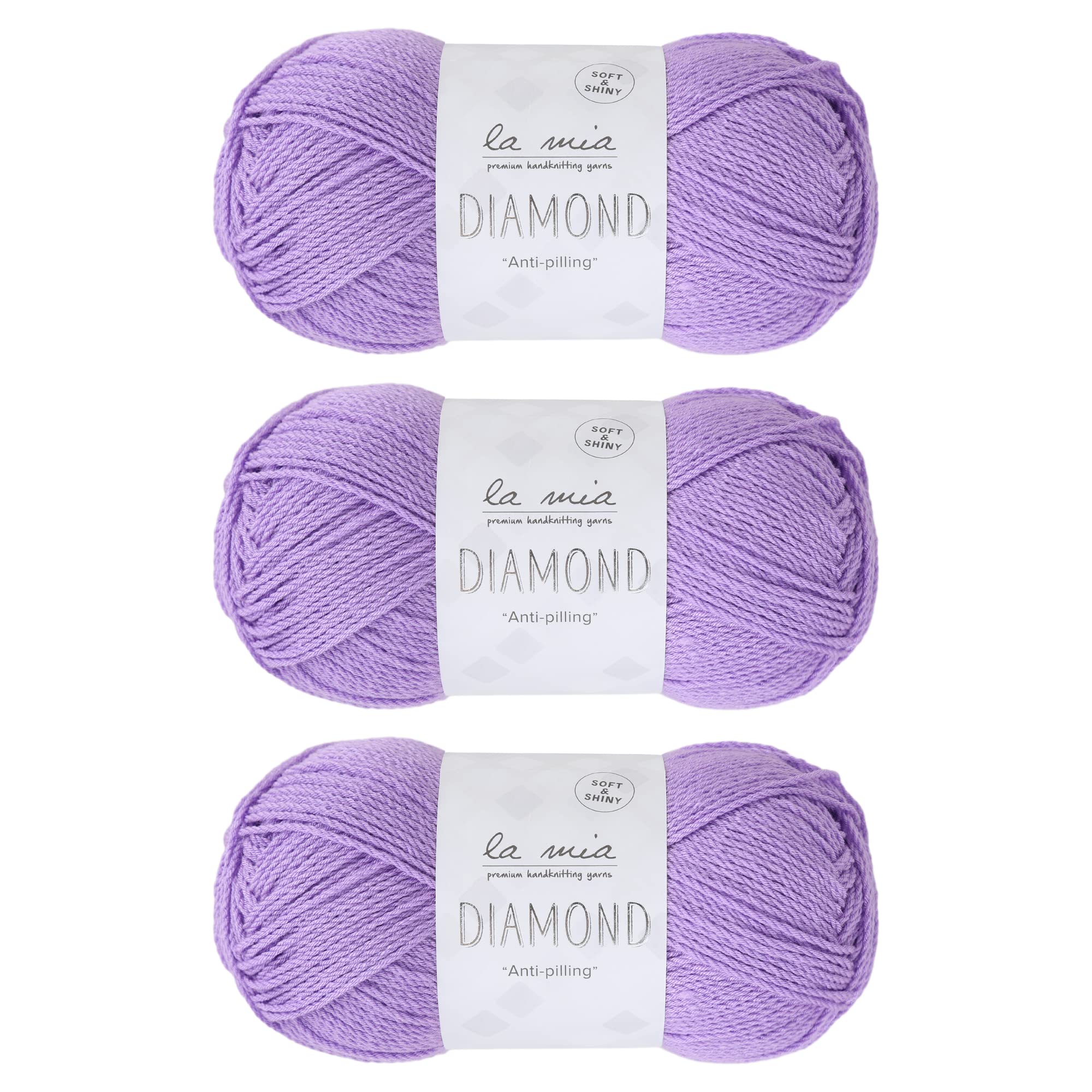 3 Skein La Mia Diamond Total 10.5 Oz Each 3.5 oz (100 g) / 229yd (210m), 70% Acrylic 30% Microfiber, Medium, Worsted, Super Soft Yarn, Purple, Perfect for Amigurumi - L167