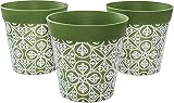 Hum Flowerpots 15cm Set of 3 Green Maroc Pattern Plastic Pots UK Made