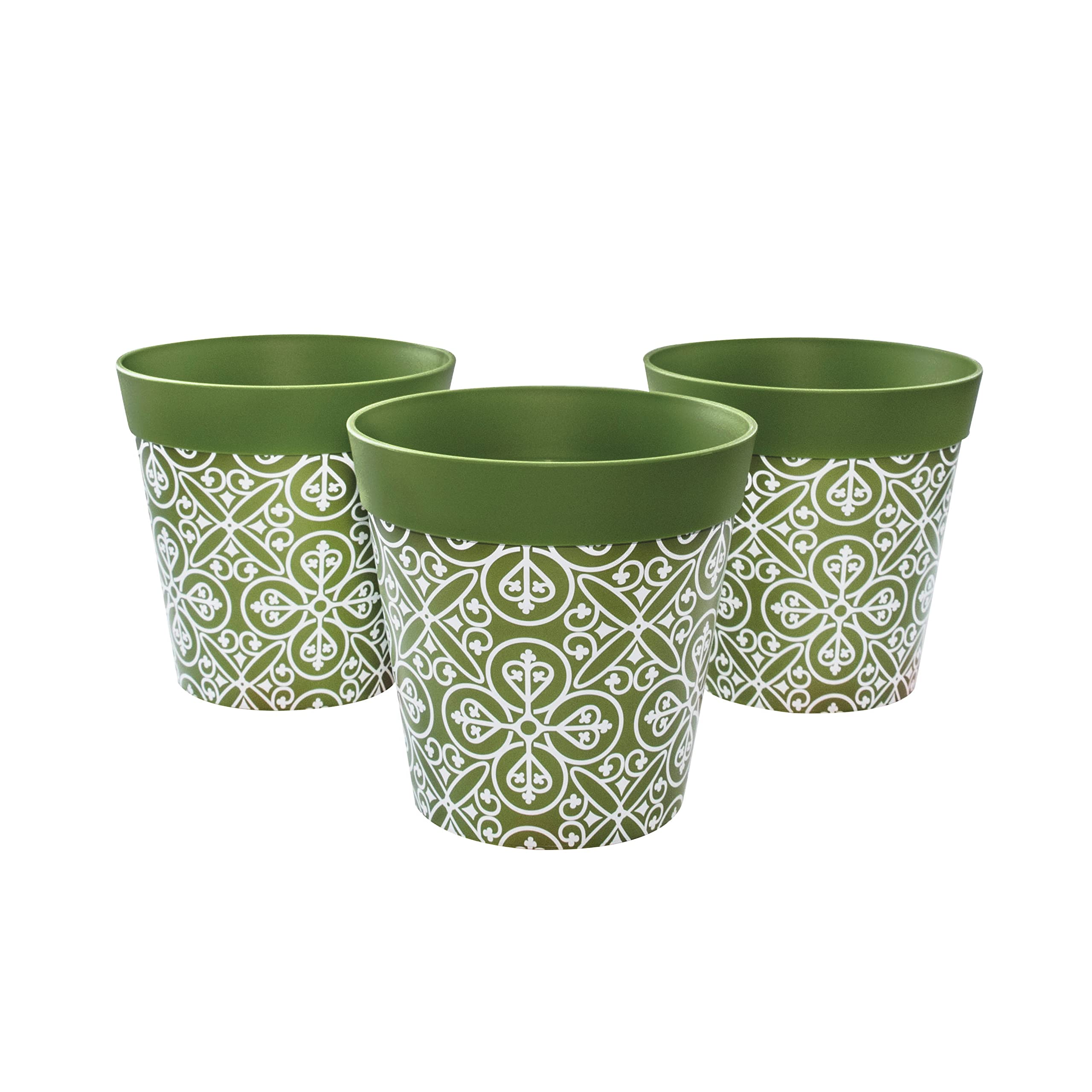 Hum Flowerpots, 15cm Set of 3, Various Patterns Colours and Sizes, Indoor/Outdoor Plastic Plant Pots, Green Maroc โ image 1