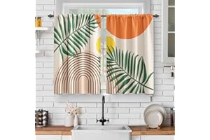 Jekeno Boho Mid Century Modern Kitchen Curtains - Abstract Arch Short Cafe Curtains Decor for Living Room Bedroom Modern Tier Curtains Rod Pocket Window Drapes 2 Panels Set 28x36