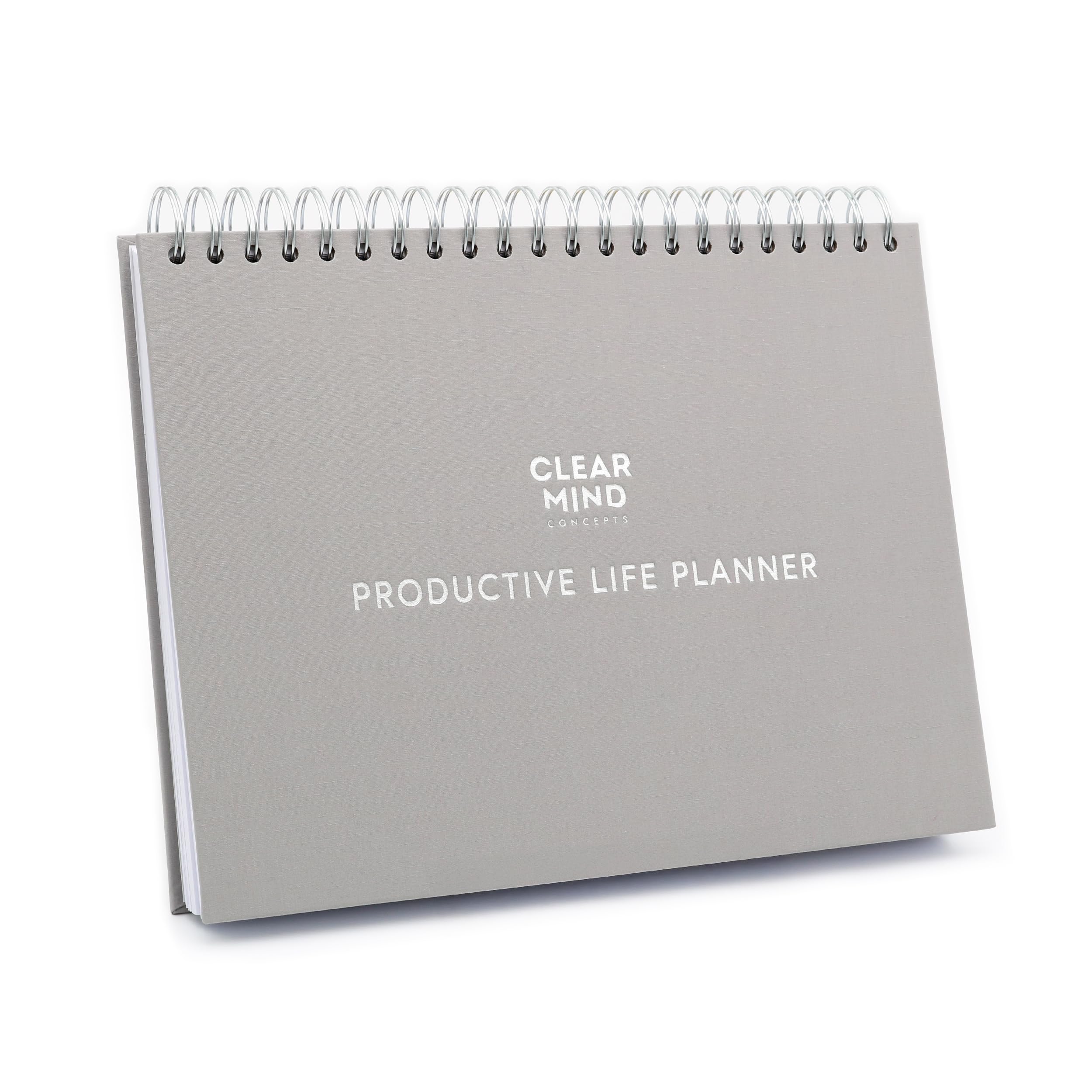 Daily Productivity Planner A4 Desk Planner, Undated 6 Month Time Blocking System, 5am-Midnight Hourly Layout, 160gsm Thick No Bleed Paper, Spiral Lay Flat Linen Hard Cover - Light Grey