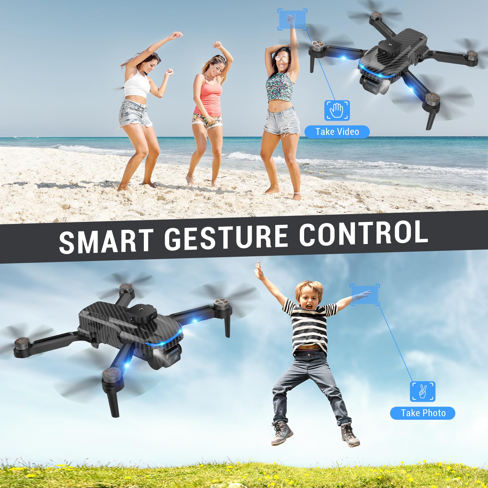 Drones for Adults with Emergency Stop,4K Drones with Camera for Kids, Headless Mode, 360° Flips, Carrying Case & 2 Batteries,Wireless RC Toys for Boys Girls-Black