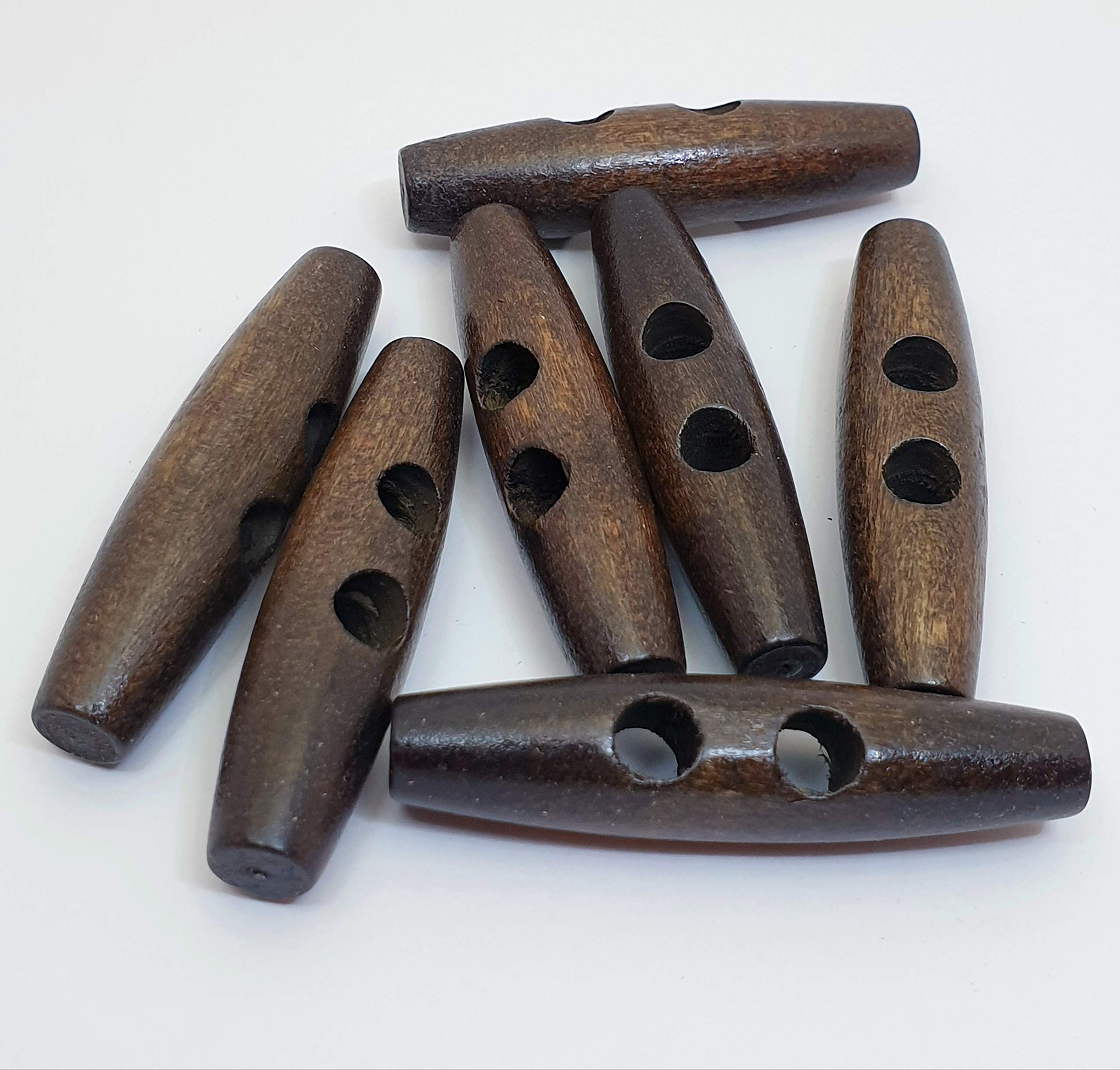 MajorCrafts® 8pcs 60mm Black Brown 2 Holes Large Sewing Oval Toggle Wooden Buttons Needlework Arts and Crafts Embellishments