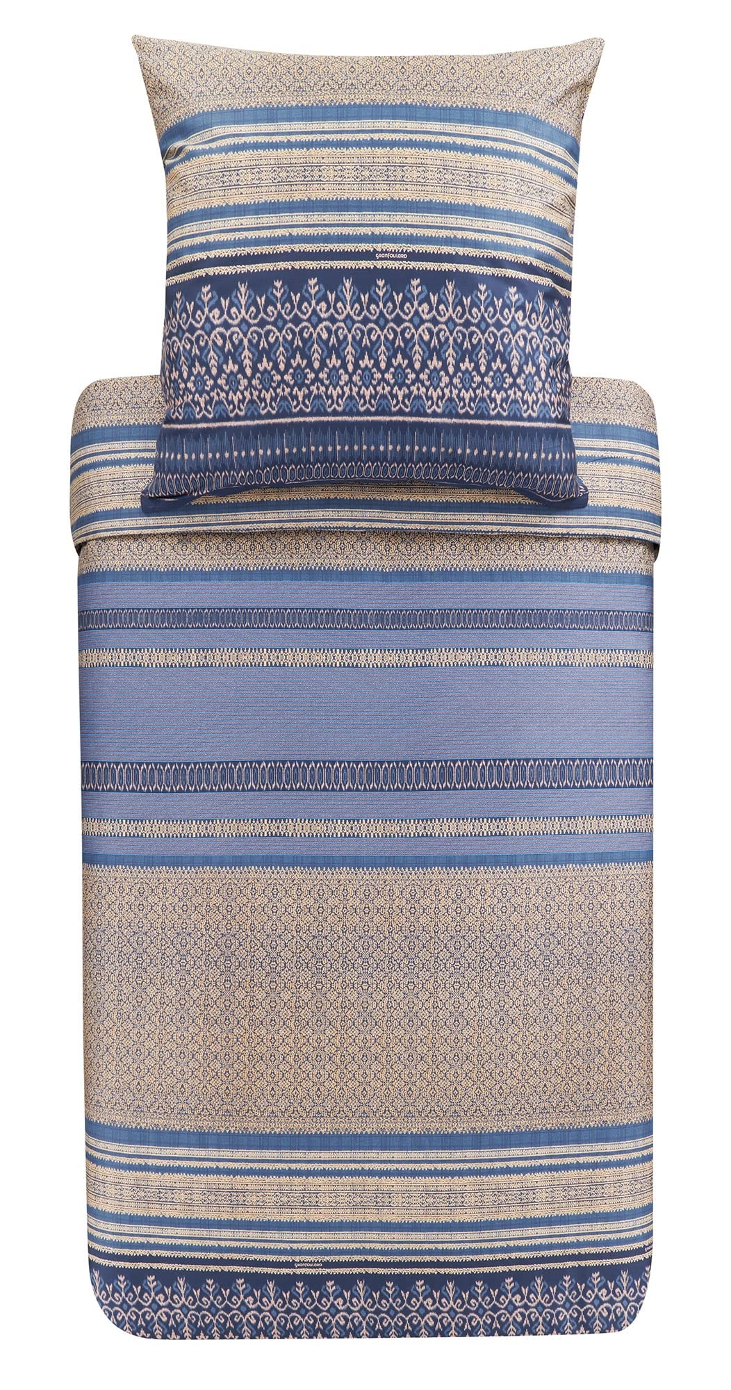 Bassetti Roccaraso B1 9323441 Bed Linen Set Cotton Mako Satin in Blue 2-Piece with Zip Closure 200 x 200 cm / 80 x 80 cm