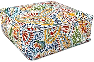 LVTXIII Indoor/Outdoor Inflatable Ottoman, 23 x 23 x 9 Inch Square Ottoman, All Weather Foot Rest Stool, Portable Footrest for Patio, Garden, Camping and Home - Paisley Multi
