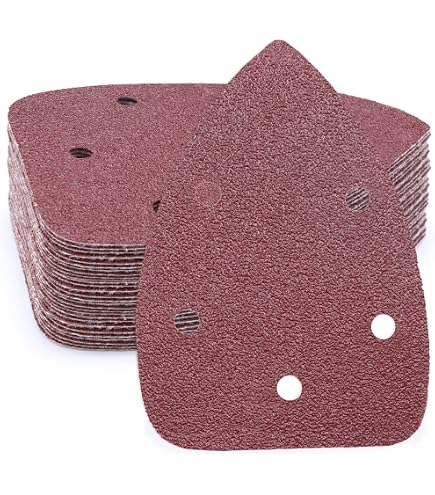 QYQRQF 240-Grit Mouse Detail Sander Sandpaper – 5-Hole Hook & Loop Pads, 140mm Size, 50-Pack For Palm Detail Sanders