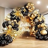 Black and Gold Balloon Arch Kit 117 PCS, AivaToba Gold and Black Party Decorations, 2026 Metallic Chrome and Gold Confetti Balloons, Party Decor Set for Graduation, Birthday, Prom, New Year, Wedding