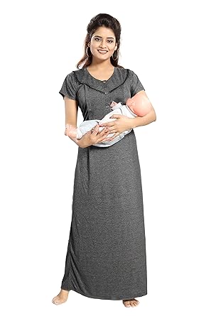 Fabme Womens Textured Material, Concealed Zip, Nursing Nighty