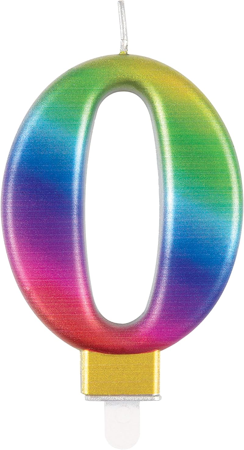 Unique Metallic Rainbow Number 0 Birthday Candle 3D Topper Party Decor