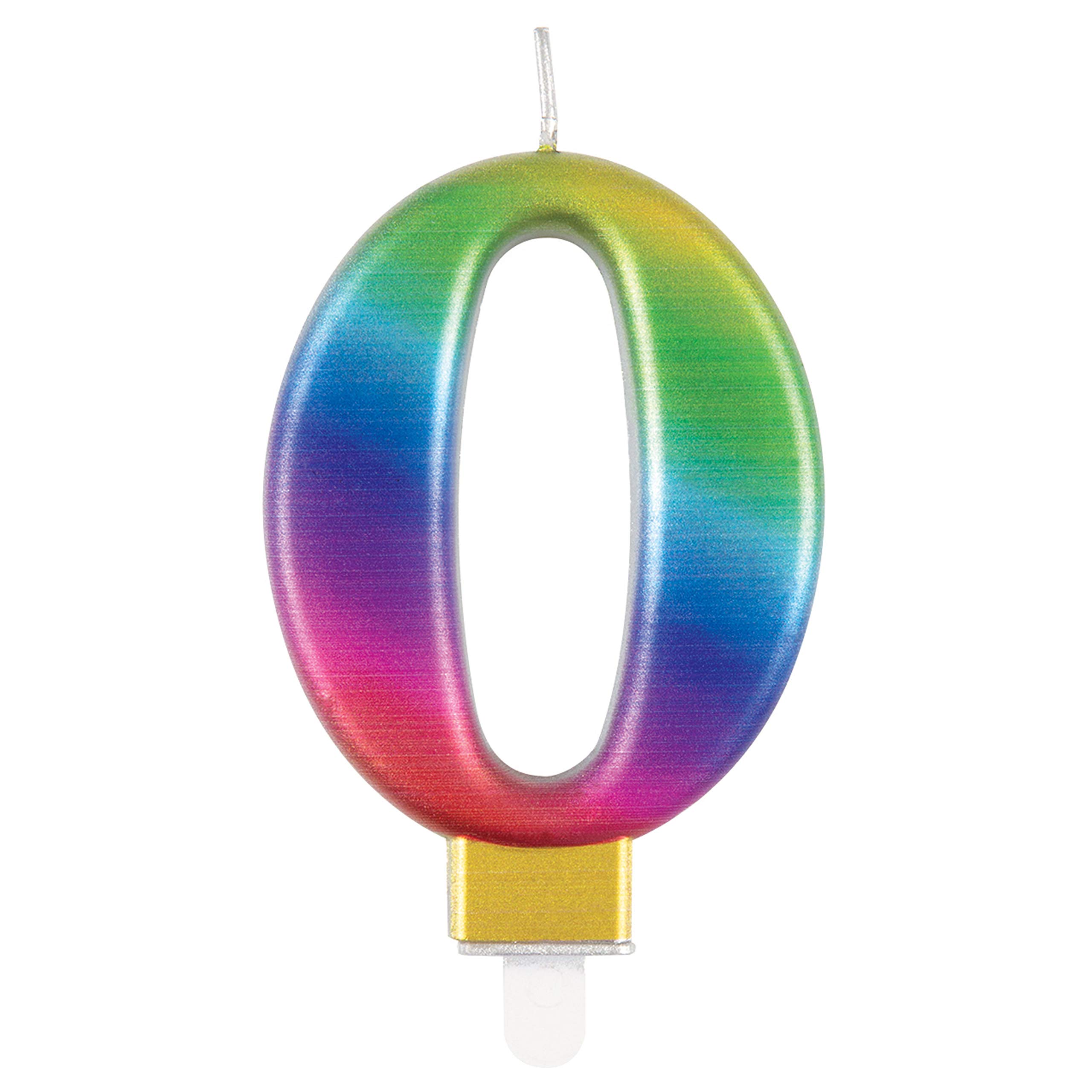Metallic Rainbow Number 0 Birthday Candle - Vibrant 3D Topper for Cakes & Desserts - Perfect for Kids' & Adults' Parties - 1 Pc