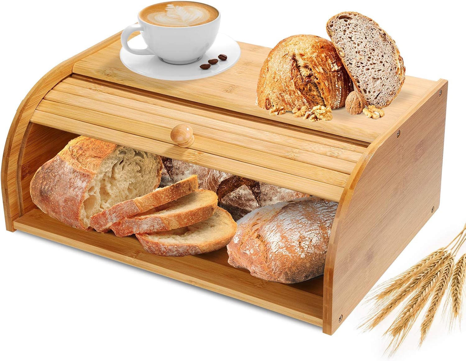 Bamboo Bread Box Countertop RollTop Bread Bin Dry Food