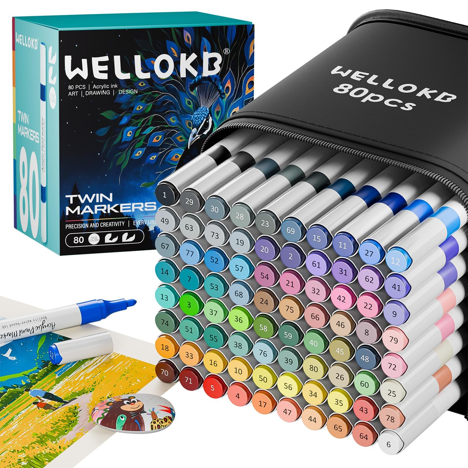 Photo 1 of 80 Colors Dual Tip Acrylic Paint Markers, Fabric Markers, Brush Tip Permanent Acrylic Paint Pens for Wood, Glass, Rocks, Paper, Coloring book,Ceramic,DIY Crafts for Adults,Kids and Art School Supplies