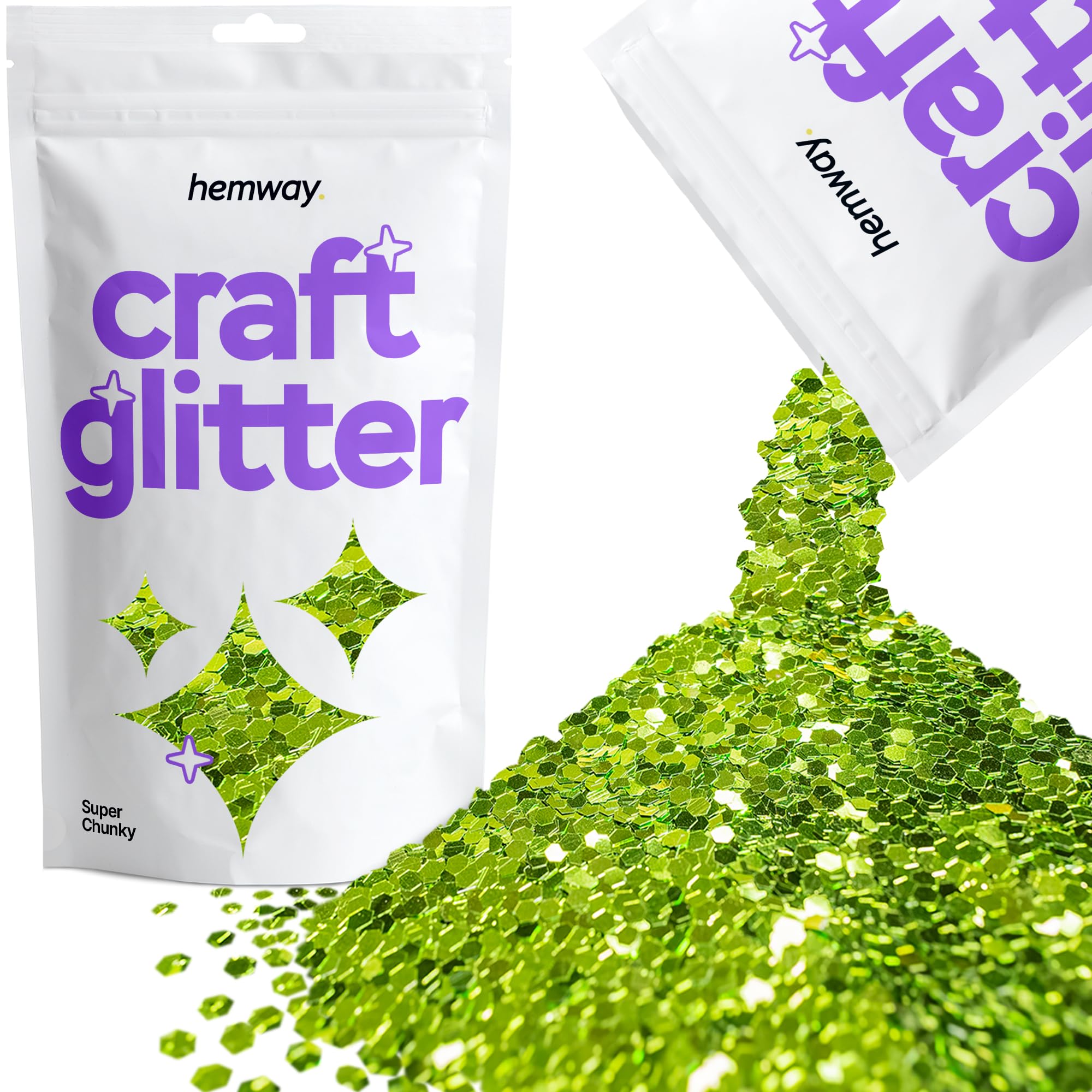 Hemway Craft Glitter Lime Green 100g Super Chunky Glitter for Crafts, Resin, Cosmetic, Nail, Face, Body, Festival, Tumblers, Art, Candle, Crafting