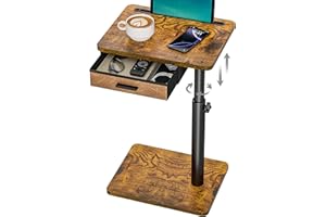 Sonyabecca TV Tray Table with Drawer & Swivel Top, Height Adjustable C-Shape End Table with Storage – Bedside, Sofa, Couch, Side, Bed, Dining,C Table for Eating, Living Room & Bedroom,Patent Pending