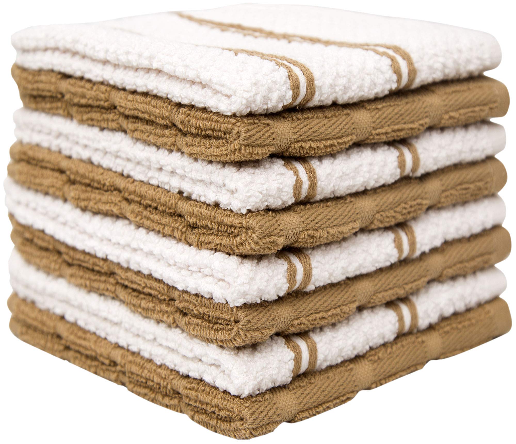Premium Dish Cloths Set (12”x 12”, 8 Pack) – Cotton Kitchen Dish Cloth Towels – Popcorn Grid Design – 380 GSM Highly Absorbent DishTowels Set with Hanging Loop – Tan