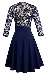 HOMEYEE Women's Chic V-Neck Lace Patchwork Flare