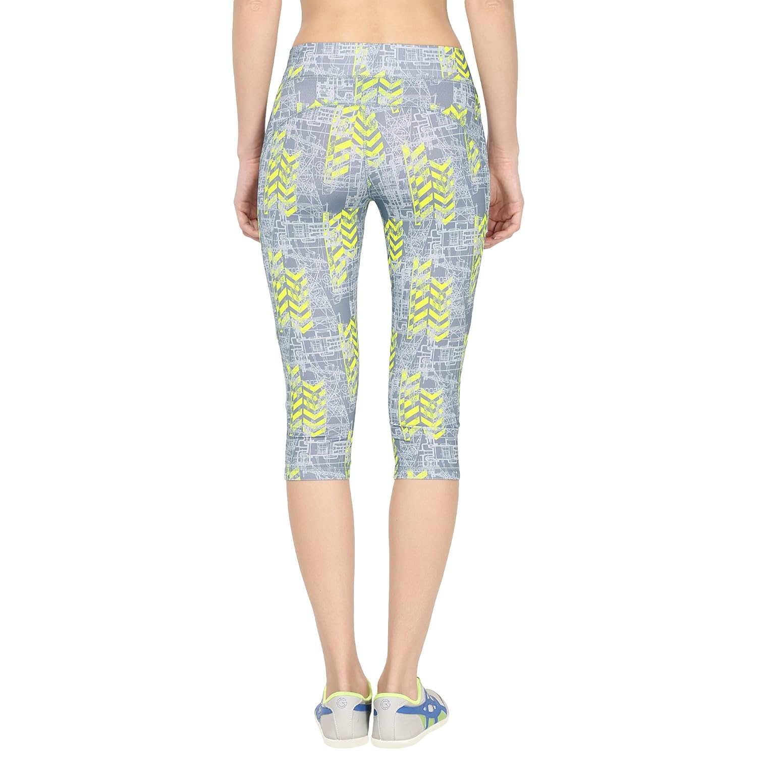 onesport grey & yellow slim fit sports capri for women(onsp39gp)