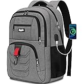 Skaypibs School Backpack for Boys Teens, Backpack for Men Women, 15.6 Inch Laptop Backpacks with USB Port, Water Resistent book bag, Work College Student Bookbag, back pack, Grey
