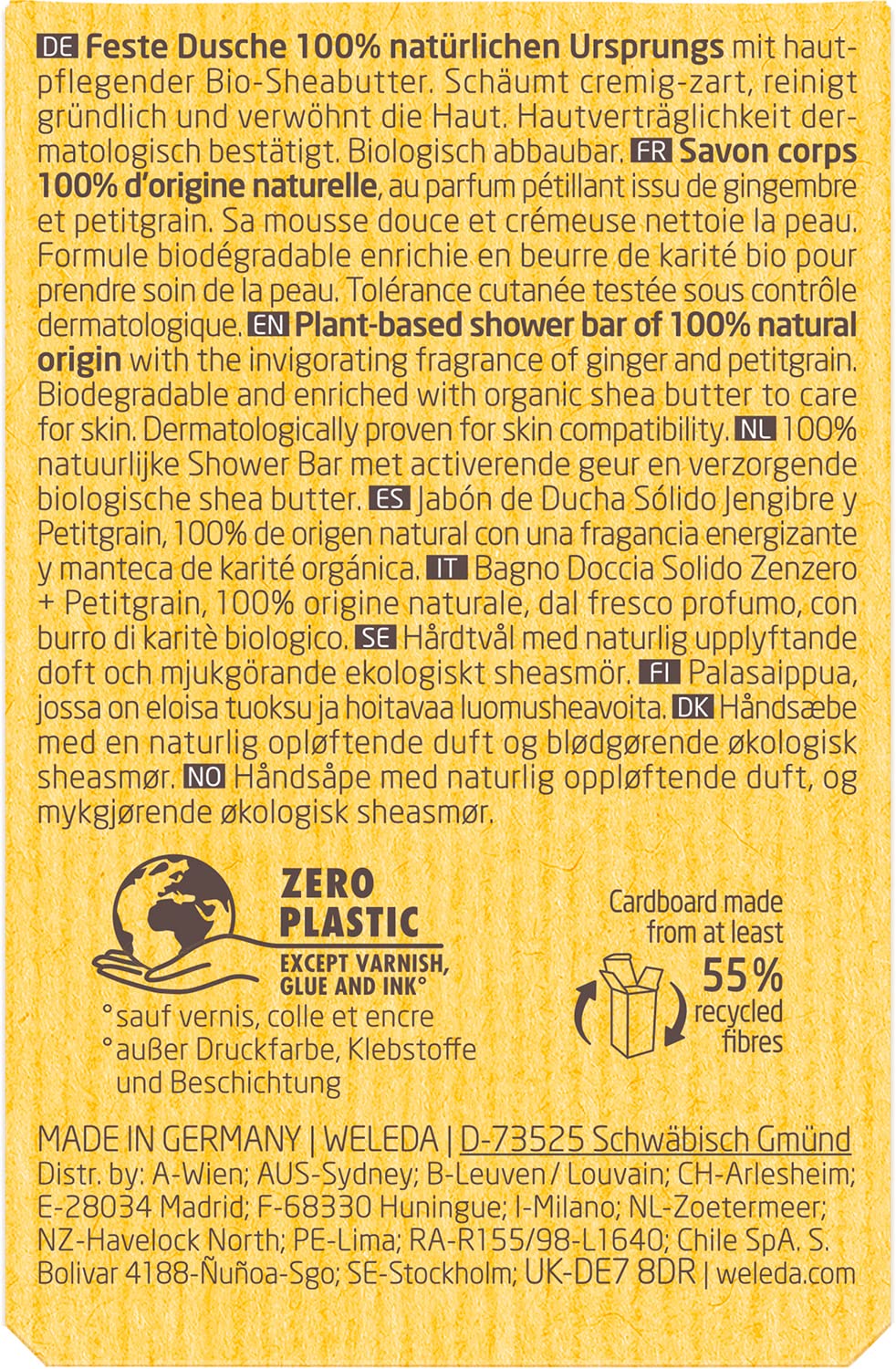 WELEDA Bio Festes Duschgel Ingwer & Petitgrain – feste Naturkosmetik Dusche mit Bio Sheabutter & erfrischendem Duft. Natürliche Shower Bar Seife für Männer & Frauen. 100% Vegan & Plastikfrei (1x 75g) 3