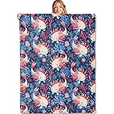MIEPOS Cute Axolotl Blue Throw Blanket,50x60in,Soft,Lightweight Flannel,Cartoon Coral Reef and Underwater Blankets - Gifts for Kids & Marine Life Lovers,for Couch Office Travel,Home Living Room Decor