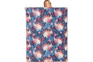 MIEPOS Cute Axolotl Blue Throw Blanket,50x60in,Soft,Lightweight Flannel,Cartoon Coral Reef and Underwater Blankets - Gifts for Kids & Marine Life Lovers,for Couch Office Travel,Home Living Room Decor