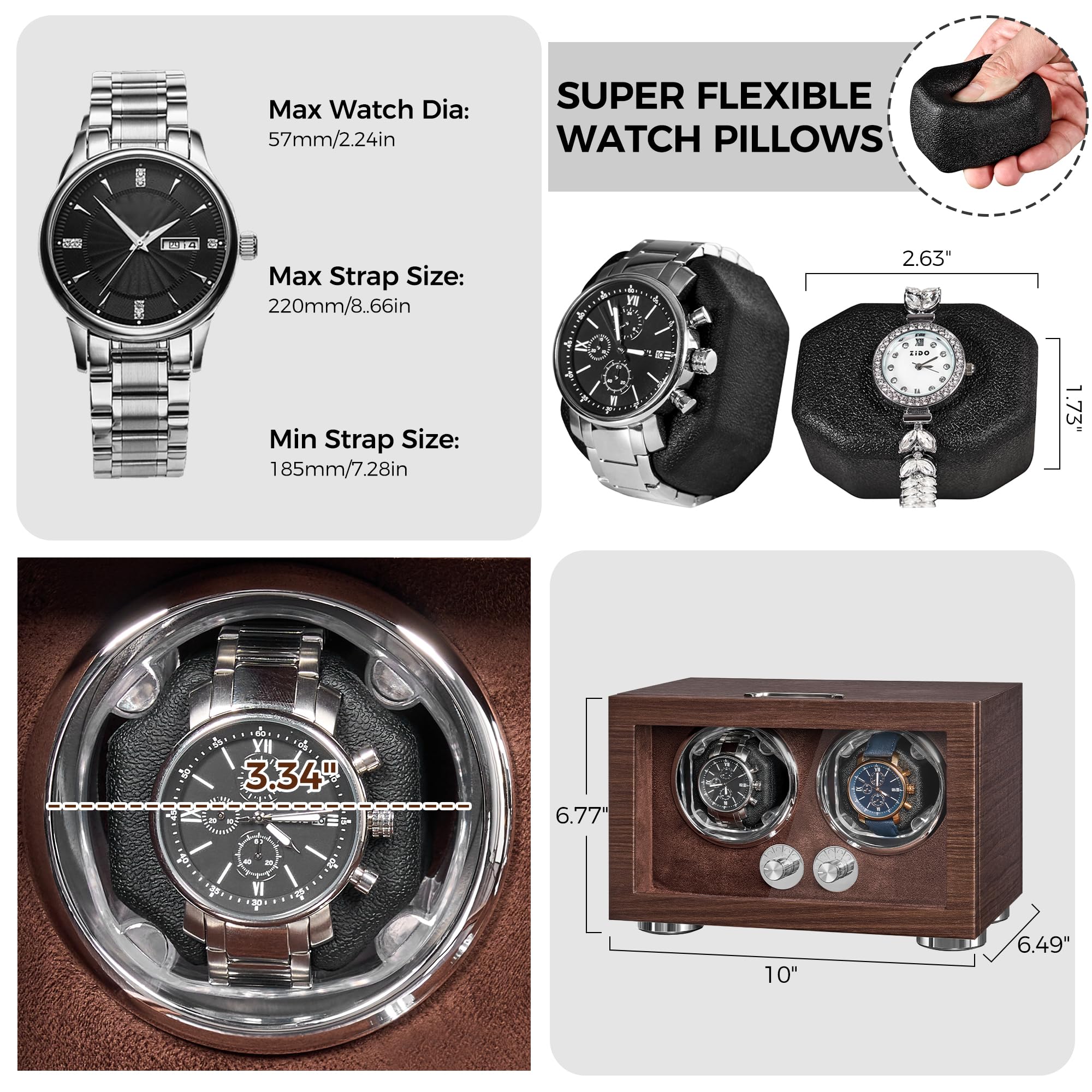 ANWBROAD ANWBROAD Double Watch Winder, Automatic Watch Winder for Automatic Watches, Dual Watch Winder Box with Type-C Port Adapter, 4 Modes, Quiet Motor, LED Light, UJWW004M