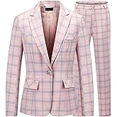 Lamgool Women's 2 Piece Plaid Suit Lady's Business One Button Lined Blazer Jacket Pant Set