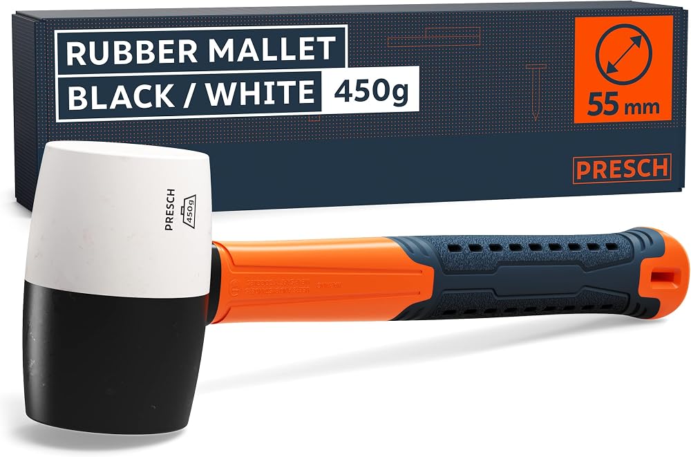 PRESCH Rubber Mallet 450g Fiberglass Handle 55mm Diameter for Indoor Outdoor Use