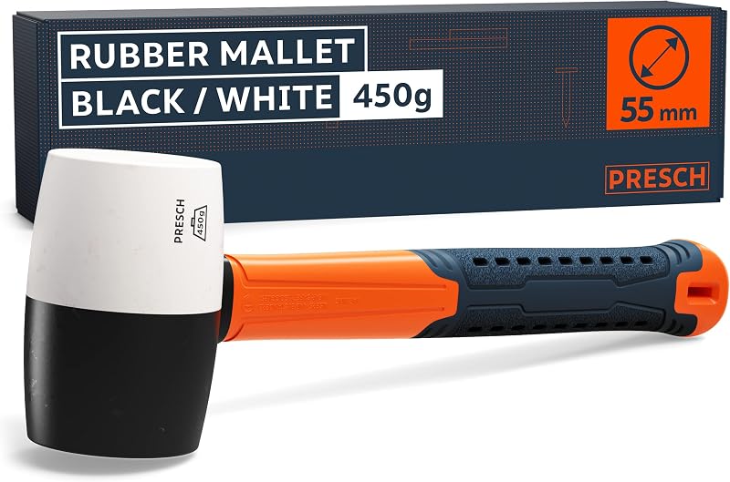 PRESCH Rubber Mallet 450g Fiberglass Handle 55mm Diameter for Indoor Outdoor Use