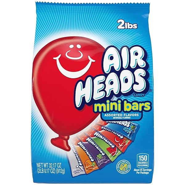 AIRHEADS 80 MINI BARS, CHEWY FUN TAFFY CANDY, ASSORTED FRUIT FLAVORS, NON-MELTING, PARTY 32.17OZ (80 COUNT)