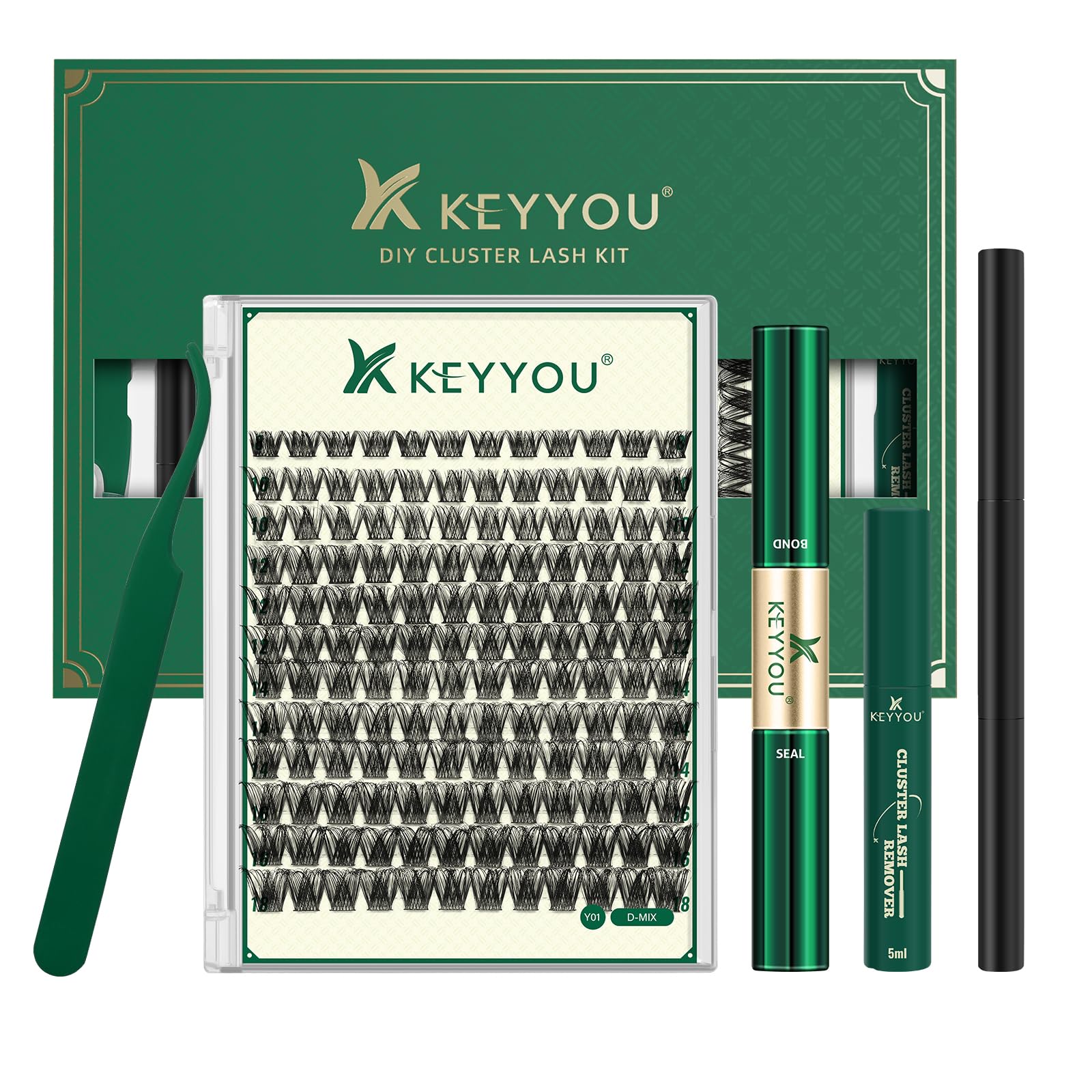 Photo 1 of DIY Lash Extension Kit KEYYOU 144pcs Lash Clusters Eyelash Extension Kit with Mascara Brush Bond and Seal Lash Glue Remover Lash Applicators Lash Brush for DIY Lash Extensions (Y01 Kit)